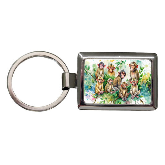Lots Of Monkeys Watercolor Rectangle Metal Keychain