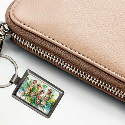 Lots Of Monkeys Watercolor Rectangle Metal Keychain