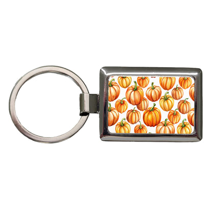 Lots Of Orange Pumpkins Fall Autumn Halloween Rectangle Metal Keychain