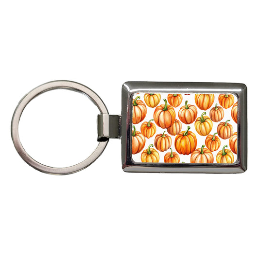 Lots Of Orange Pumpkins Fall Autumn Halloween Rectangle Metal Keychain