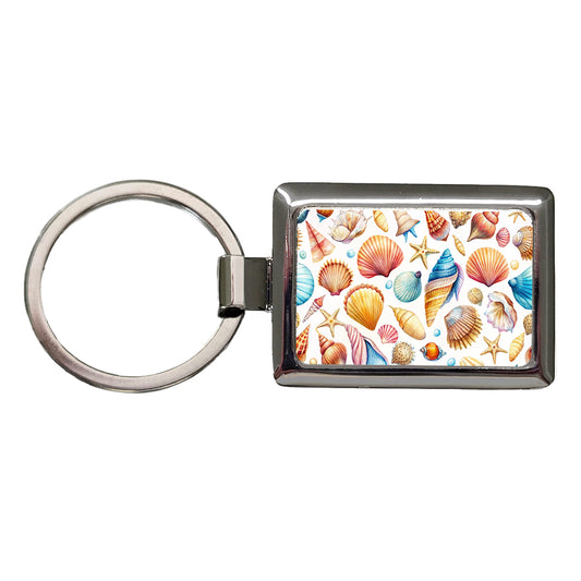 Lots Of Shells Beach Ocean Rectangle Metal Keychain