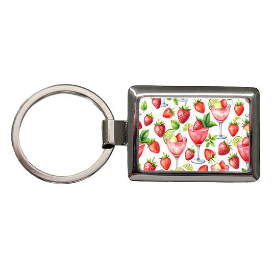 Lots Of Strawberry Daquiris Alcohol Rectangle Metal Keychain