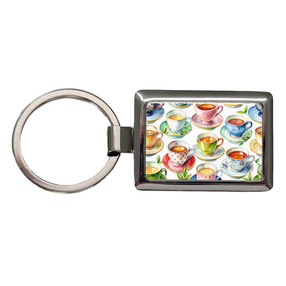Lots Of Tea Cups Rectangle Metal Keychain