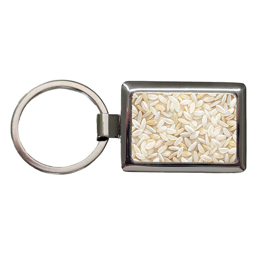 Lots Of White Rice Rectangle Metal Keychain