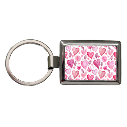 Love Pink Hearts Valentine's Day Rectangle Metal Keychain