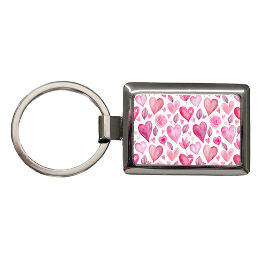 Love Pink Hearts Valentine's Day Rectangle Metal Keychain