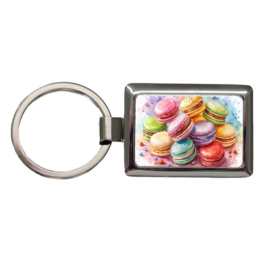 Macaron Cookies Watercolor Rectangle Metal Keychain