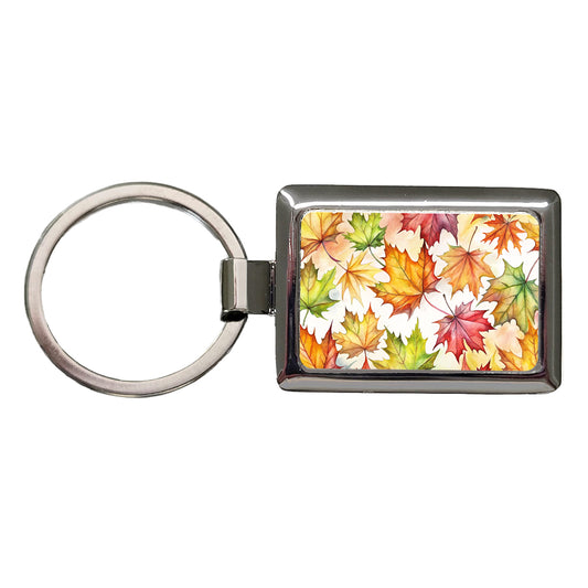 Maple Leaves Watercolor Rectangle Metal Keychain