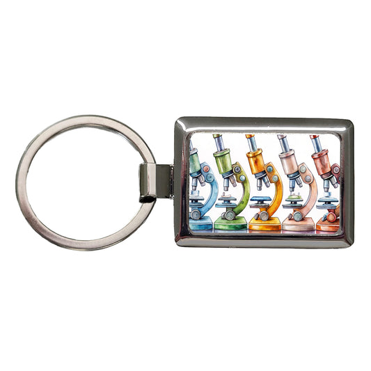 Microscopes In A Row Science Scientist Lab Anatomy Teacher Rectangle Metal Keychain