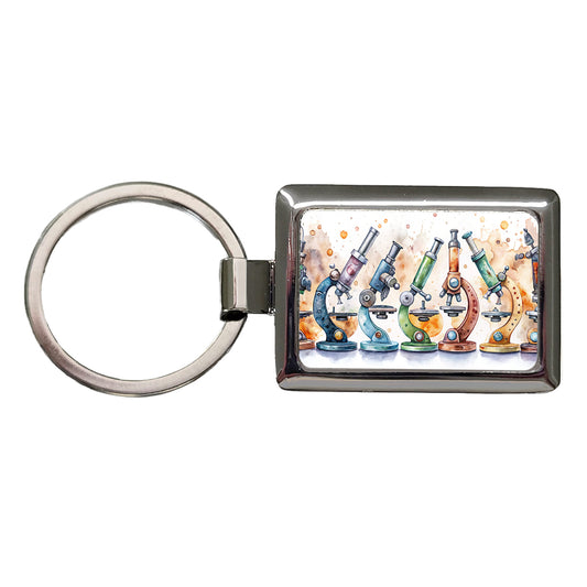 Microscopes Science Scientist Lab Biology Teacher Rectangle Metal Keychain