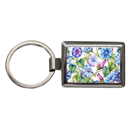 Morning Glories Flowers Watercolor Rectangle Metal Keychain