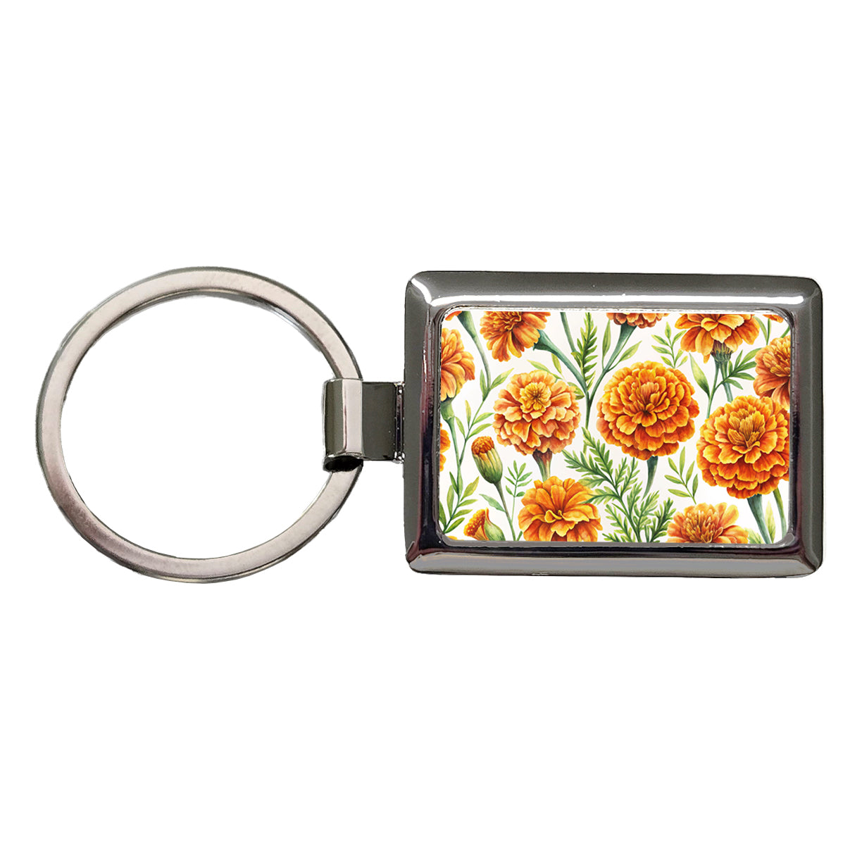 Orange Marigolds Flowers Watercolor Rectangle Metal Keychain