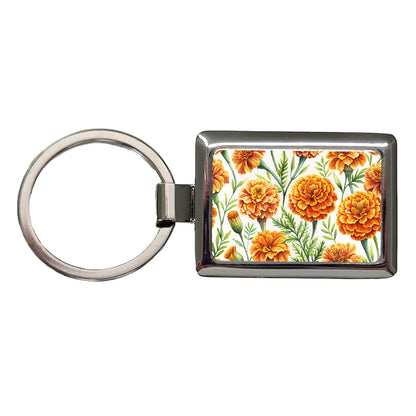 Orange Marigolds Flowers Watercolor Rectangle Metal Keychain