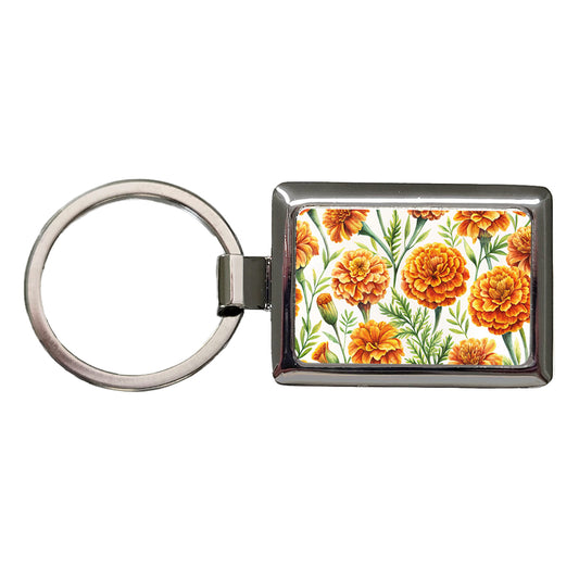 Orange Marigolds Flowers Watercolor Rectangle Metal Keychain