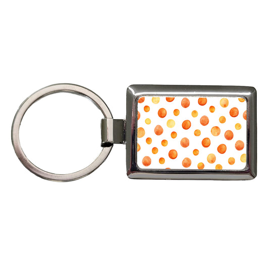 Orange Polka Dots Fun White Background Rectangle Metal Keychain
