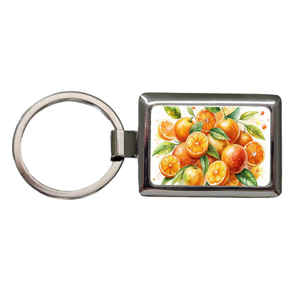 Oranges Fruit Watercolor Rectangle Metal Keychain