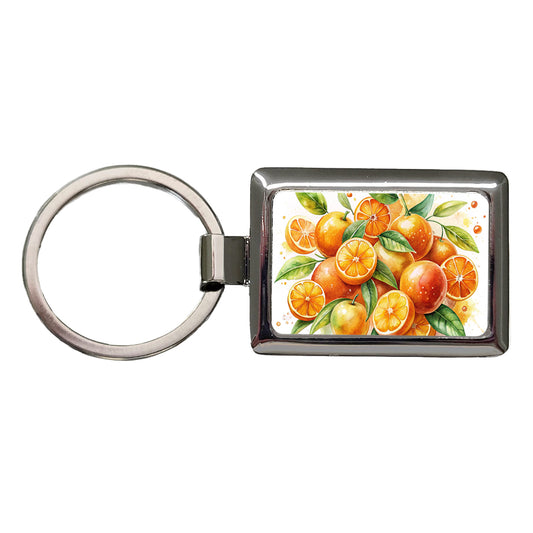 Oranges Fruit Watercolor Rectangle Metal Keychain