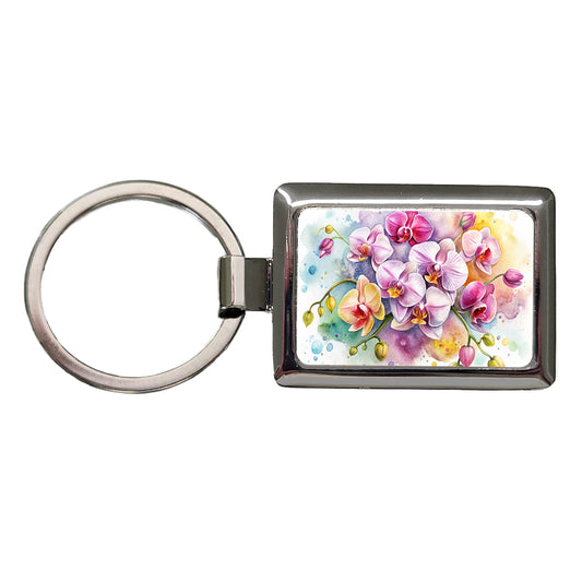 Orchids Flowers Watercolor Rectangle Metal Keychain