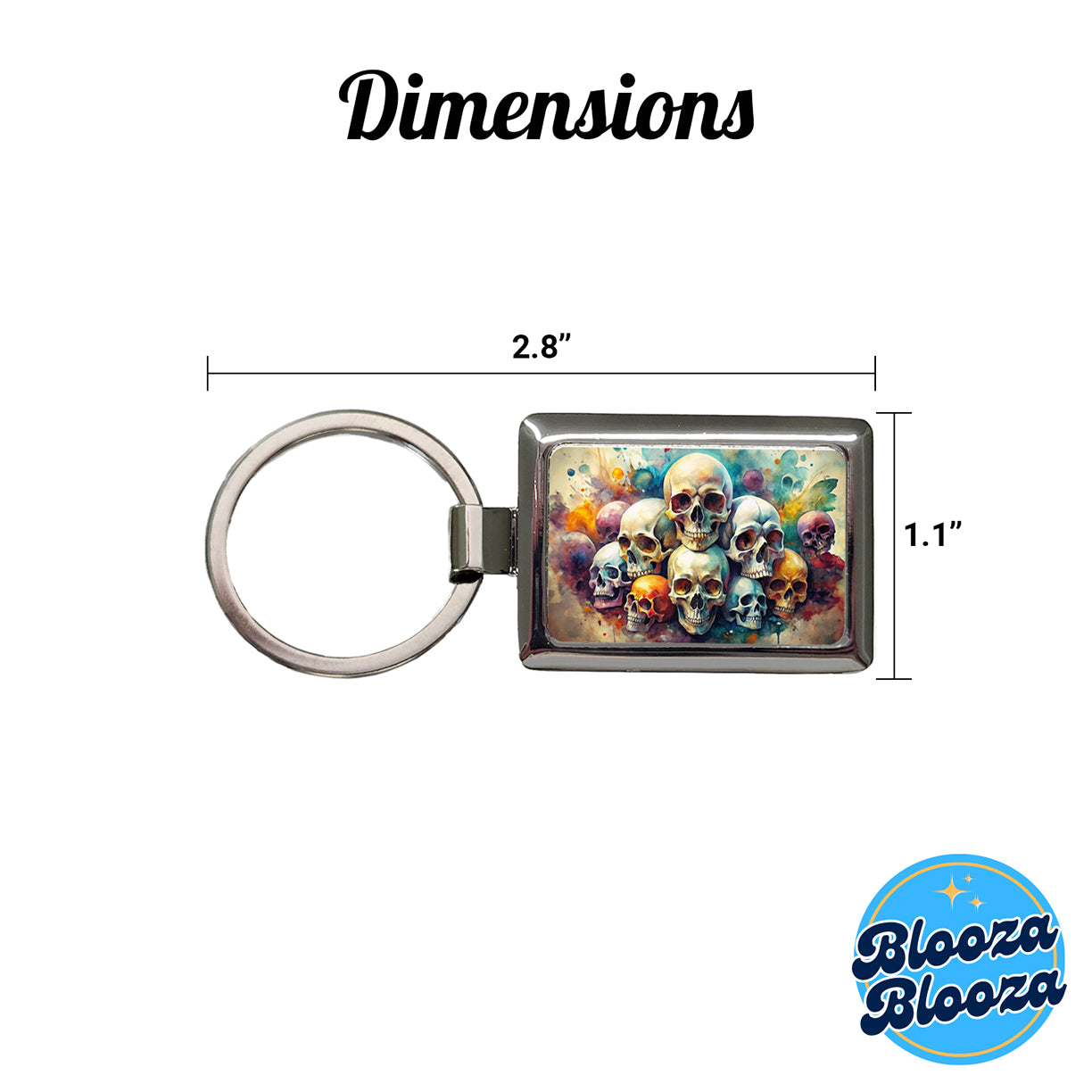 Overlapping Skulls Watercolor Rectangle Metal Keychain