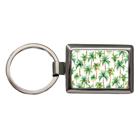 Palm Trees Pattern Watercolor Rectangle Metal Keychain