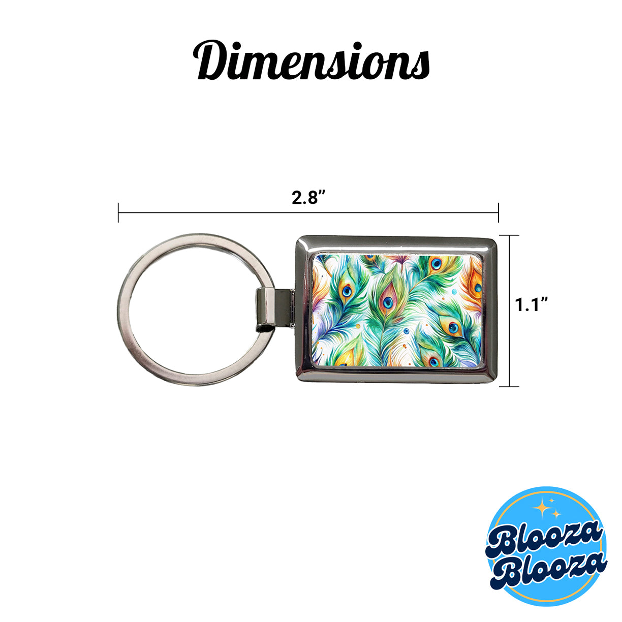 Peacock Feathers Watercolor Rectangle Metal Keychain