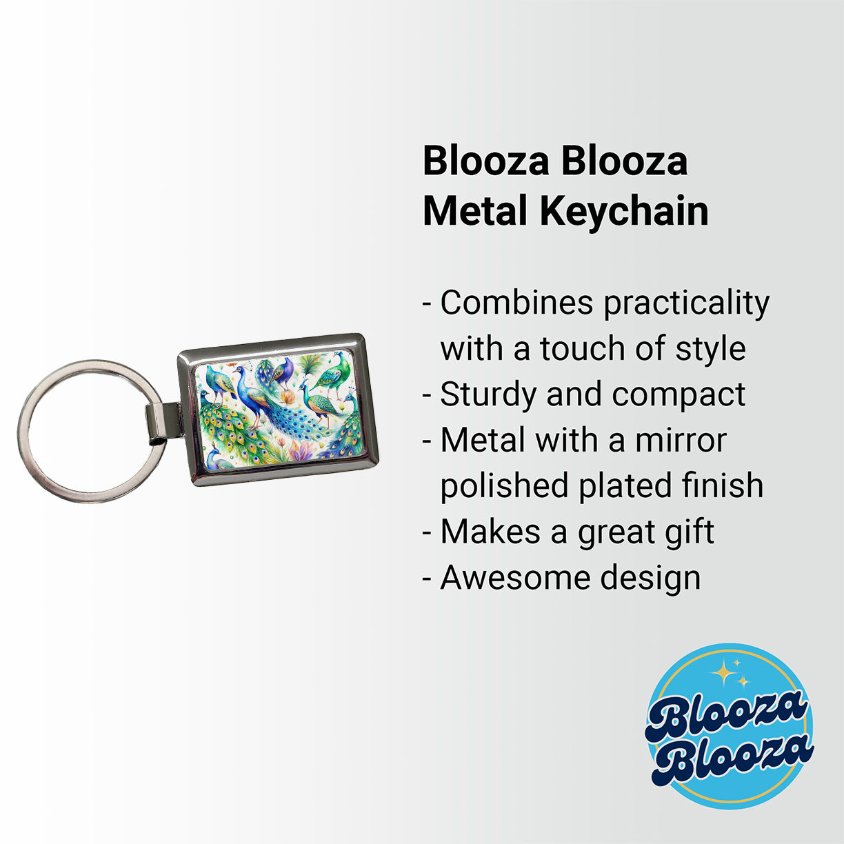 Peacocks Beautiful Birds Watercolor Rectangle Metal Keychain