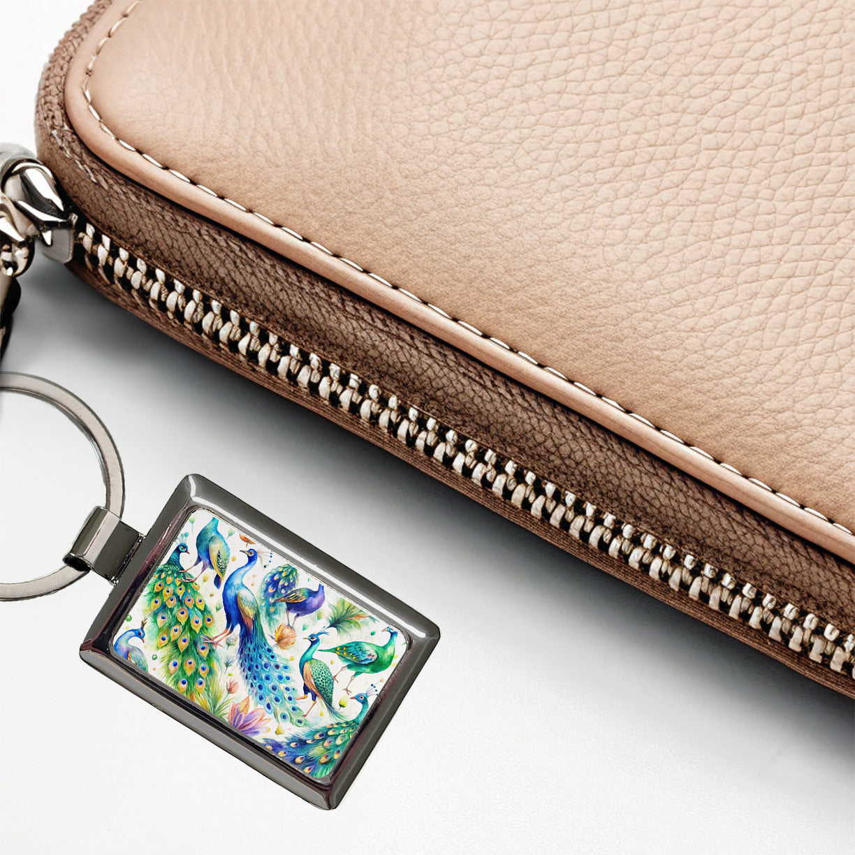 Peacocks Beautiful Birds Watercolor Rectangle Metal Keychain