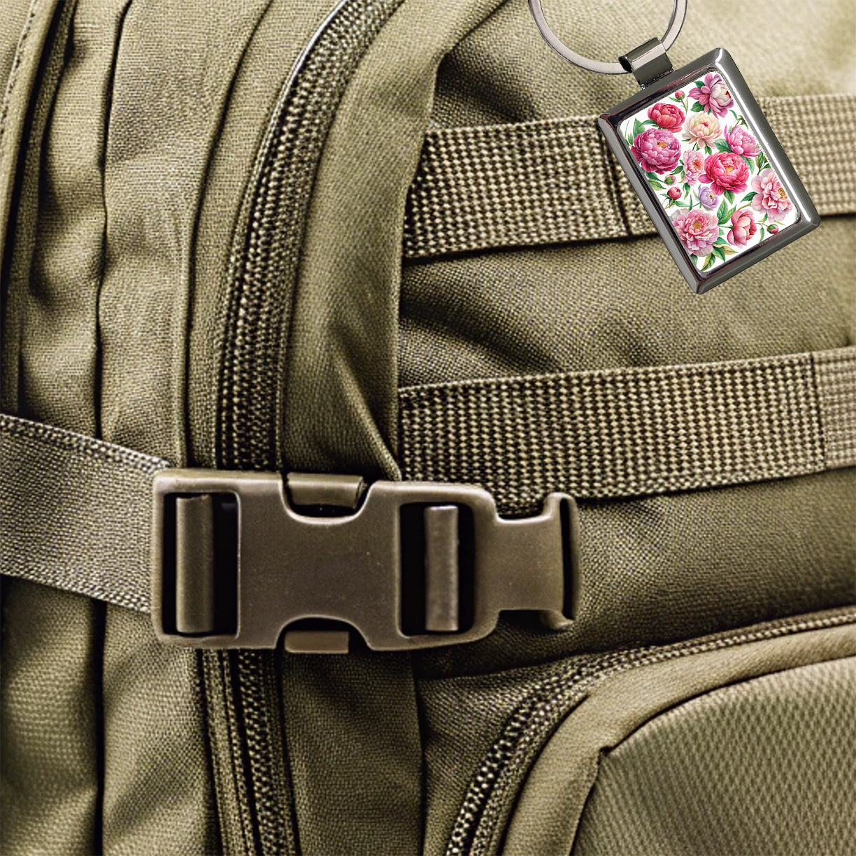 Peonies Pink Flowers Watercolor Rectangle Metal Keychain