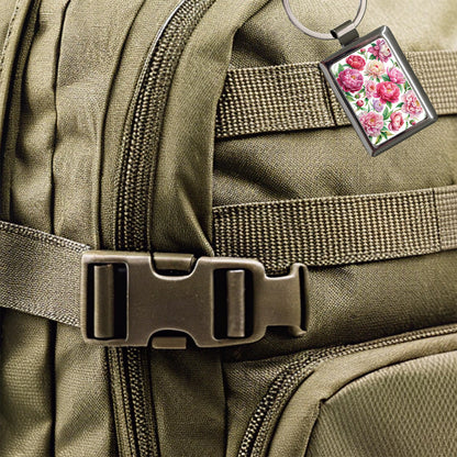 Peonies Pink Flowers Watercolor Rectangle Metal Keychain