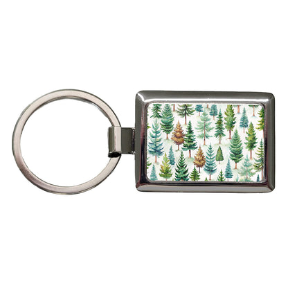 Pine Trees Forest Rectangle Metal Keychain