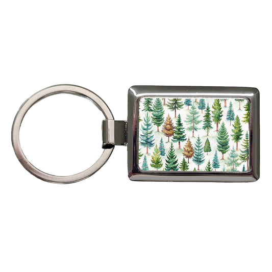 Pine Trees Forest Rectangle Metal Keychain