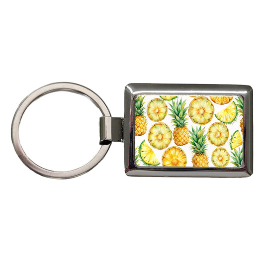 Pineapple Slices Fruit Rectangle Metal Keychain