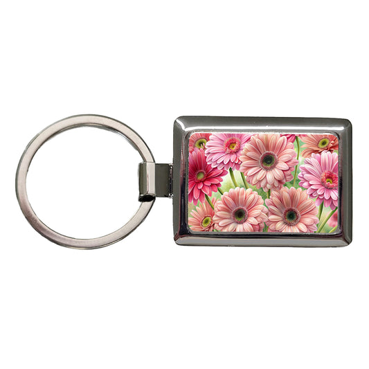 Pink Gerbera Daisies Flowers Watercolor Rectangle Metal Keychain