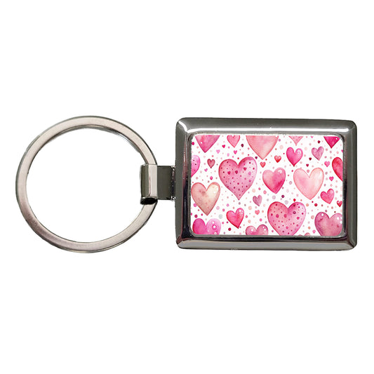 Pink Hearts Polka Dots Valentine's Love Anniversary Rectangle Metal Keychain
