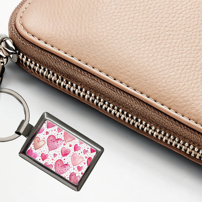 Pink Hearts Polka Dots Valentine's Love Anniversary Rectangle Metal Keychain