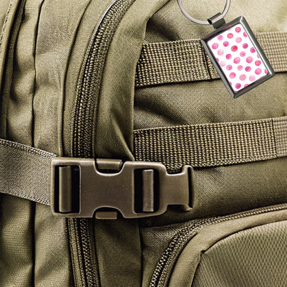 Pink Polka Dots White Background Rectangle Metal Keychain