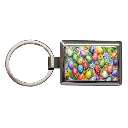 Pretty Easter Eggs Flowers Watercolor Rectangle Metal Keychain