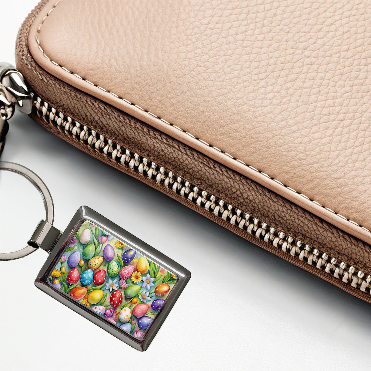 Pretty Easter Eggs Flowers Watercolor Rectangle Metal Keychain