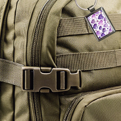 Purple Hearts Polka Dots Watercolor Rectangle Metal Keychain