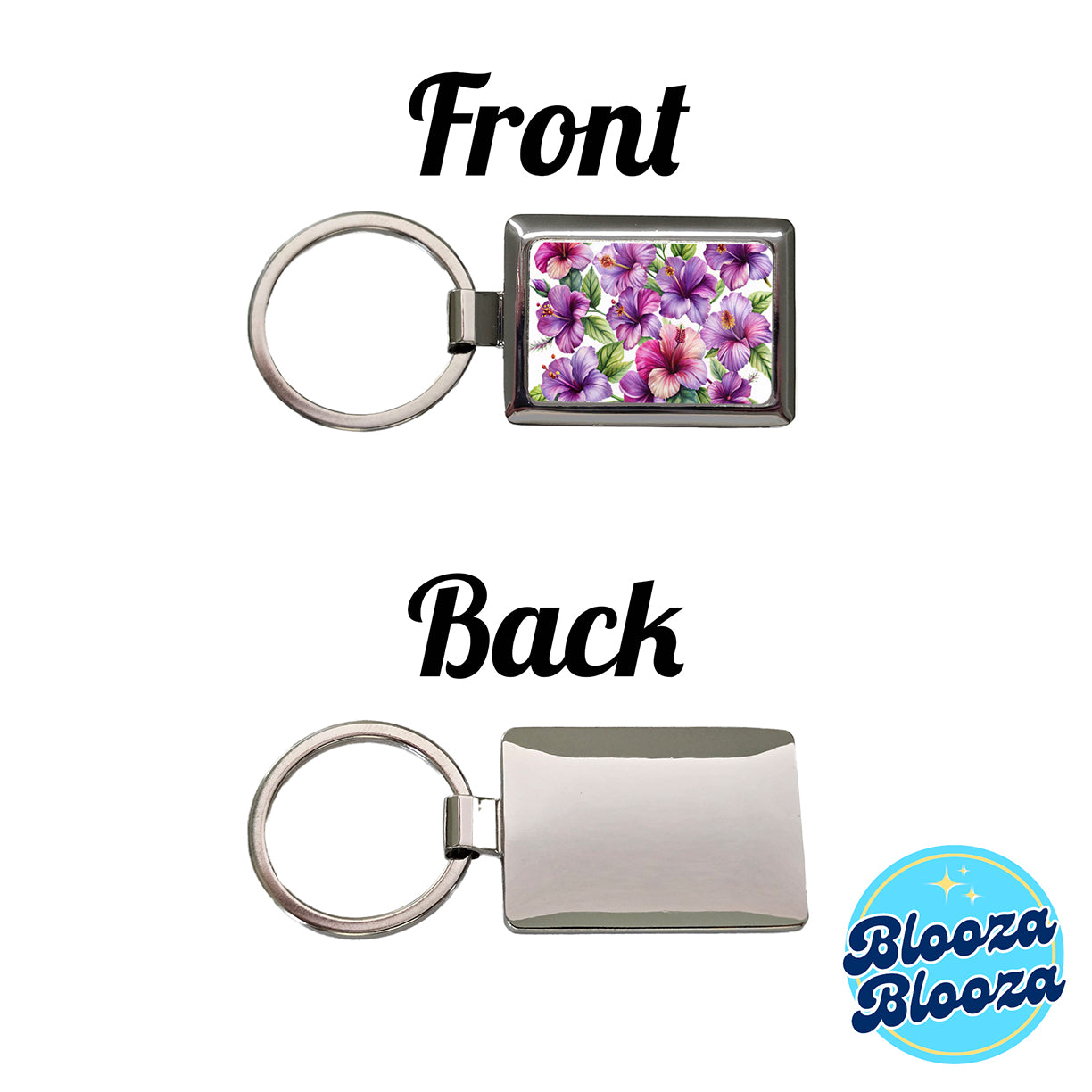 Purple Hibiscus Flowers Watercolor Rectangle Metal Keychain