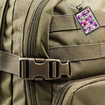 Purple Hibiscus Flowers Watercolor Rectangle Metal Keychain