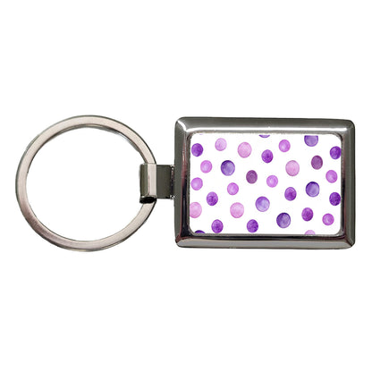 Purple Polka Dots Fun White Background Rectangle Metal Keychain