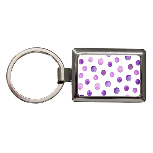 Purple Polka Dots Fun White Background Rectangle Metal Keychain