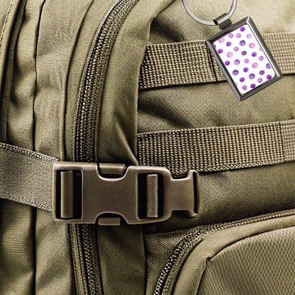 Purple Polka Dots Fun White Background Rectangle Metal Keychain
