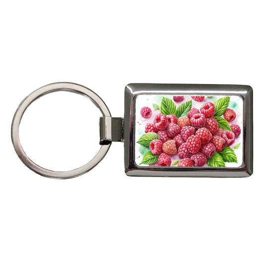 Raspberries Fruit Watercolor Rectangle Metal Keychain