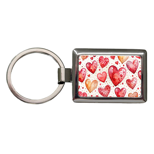 Red Hearts Polka Dots Love Valentine's Day Anniversary Rectangle Metal Keychain