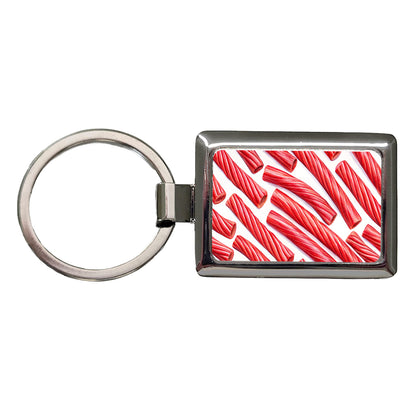 Red Licorice Rectangle Metal Keychain