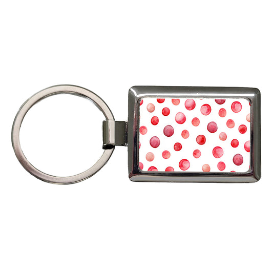 Red Polka Dots Fun White Background Rectangle Metal Keychain