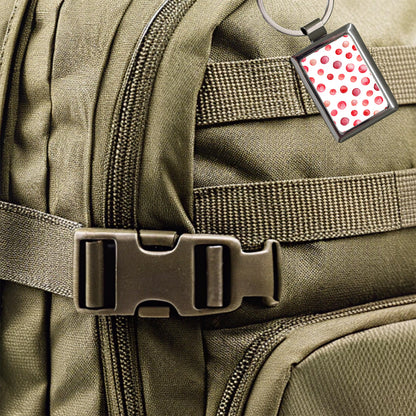 Red Polka Dots Fun White Background Rectangle Metal Keychain