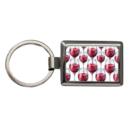Red Wine Glasses Watercolor Rectangle Metal Keychain